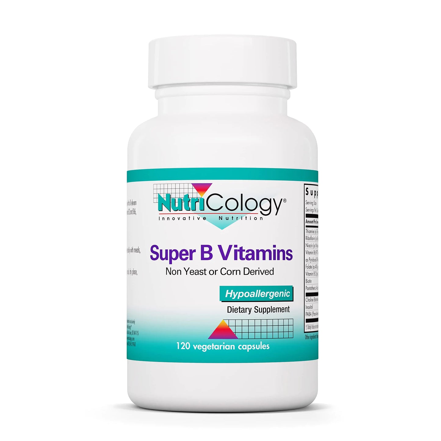 Nutricology Super Vitamin B Complex - Vitamin B for Men & Women Vitamin B Supplement Vitamin B12 Vitamin B6 Vegetarian Capsules Corn-Free Yeast-Free - 120 Count - Green Life & Fitness