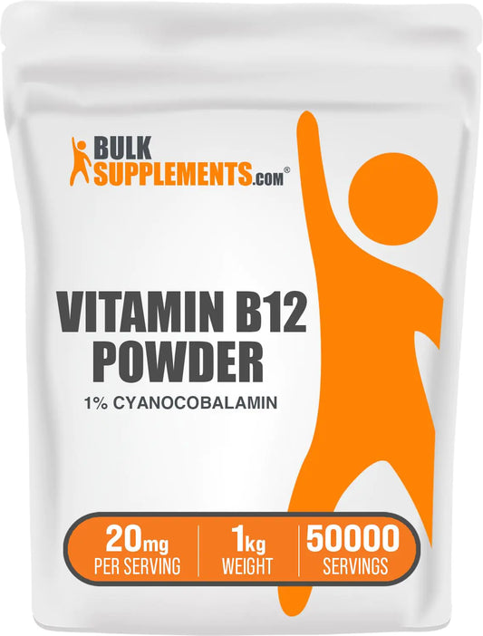BulkSupplements.com Vitamin B12 Powder - as Cyanocobalamin Vitamin B Supplement Vitamin B12 200 mcg - Essential Vitamin Gluten Free 20mg per Serving 1kg (2.2 lbs) (Pack of 1) - Green Life & Fitness