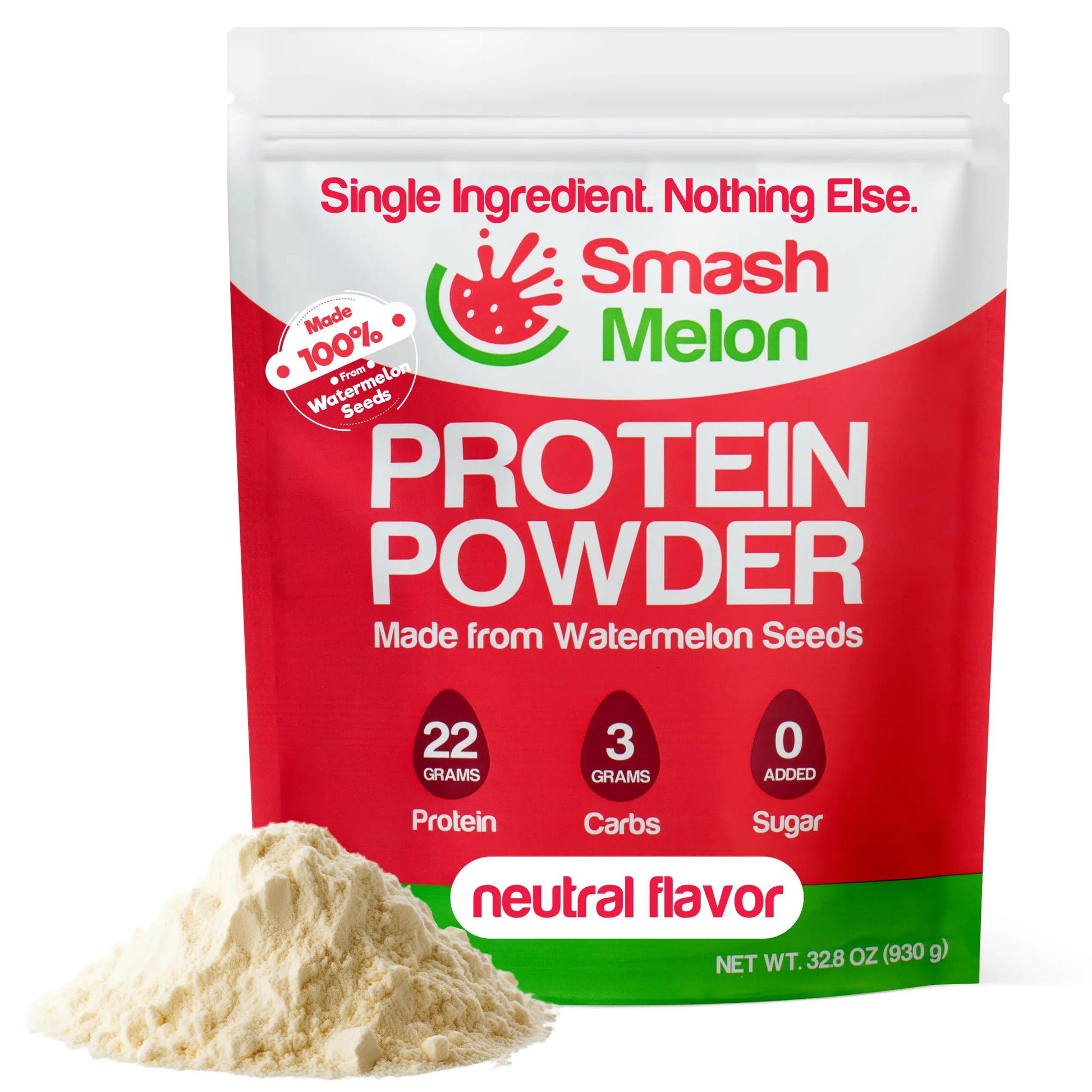 Smash Melon Watermelon Seed Protein Powder Raw - Cold-Pressed Single-Ingredient Unflavored Protein Powder- Shake or Bake with it - Green Life & Fitness