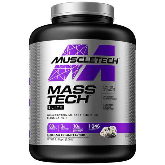 Mass Gainer Protein Powder MuscleTech Mass-Tech Mass Gainer Whey Protein Powder + Muscle Builder Protein Powder Creatine Supplements Cookies and Cream 7 lbs (Package May Vary) - Green Life & Fitness